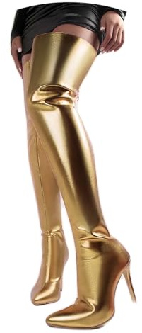 Hanraz - Stivali sopra il ginocchio in pelle da donna, stivaletti da donna con tacco, gotici, con tacco alto, stivali in vernice, stivaletti coscia alta, taglia 37-43EU, Oro 1, 38 EU