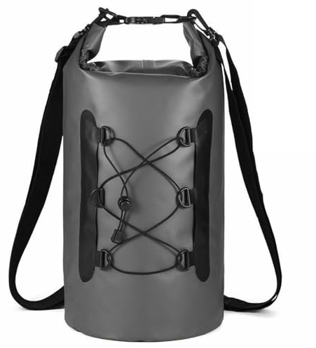 QIUYMGFG Borsa Nuoto Zaino da nuoto impermeabile in PVC per immersioni, compressione, stoccaggio, borsa a secco, zaino da kayak, canottaggio, surf, 15 l(Gray)