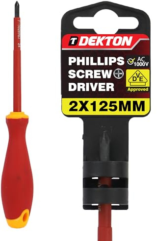 DEKTON Phillips VDE Screwdriver PH2X125MM – VDE Tested to 1000V | EN IEC 60900:2018 Certified | Insulated Sheath for Electrical Safety | Chrome Vanadium Shaft | Durable Corrosion-Resistant Tip
