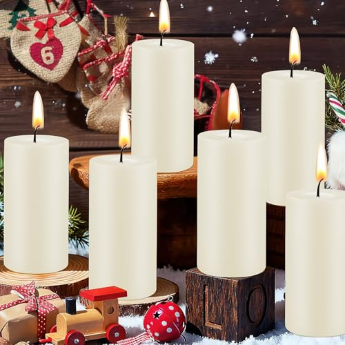 Lot de 6 bougies piliers en cire d'abeille naturelle, bougies en cire d'abeille pure à combustion de 258 heures - Bougie non parfumée pour la maison, prière, sans fumée - 5 x 10 cm (blanc cassé)