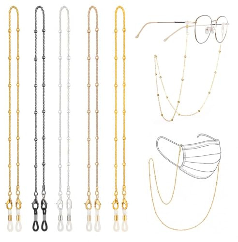 LACHT 5 Pièces Chaîne De Lunettes,Cordon Lunettes Femme, Chaine Lunettes De Soleil, Élégant Chaine Lunettes, Perle Lunettes Chaîne, Pour Femmes Hommes.