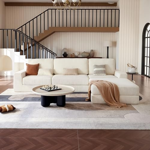 306cm Modulares Boneless Sofa Couch, Übergröße Schlafsofa, Modernes L-förmiges Ecksofa Ohne Knochen Mit Tiefer Sitzfläche Für Wohnzimmerwohnungen, Cord Bodensofa(Beige), Kein Zusammenbau Erforderlich