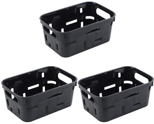 FYting Cajas Almacenaje Plastico,3 Piezas Cajas de Plastico con Tapa,19,5 X 12,5 X 8 cm Organizador Cajones,Organizador Hueco de Suministros de Limpieza de Cocina Para Baño/Armario (Negro)