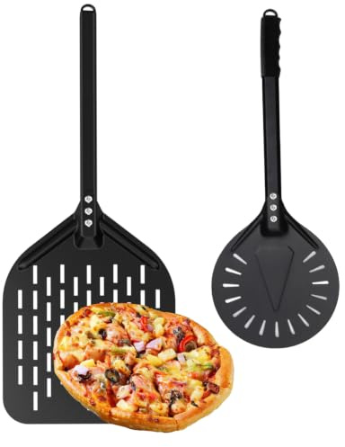 ZUGJOZD Perforerad pizzaspade av anodiserad aluminium, bekvämt avtagbart handtag, 7-i-12 i pizzaspade för vridning och transport kompatibel med olika ugnar