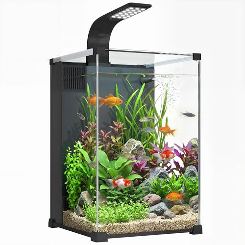 PawHut Aquarium en Verre Trempé 36L avec Filtre Intégré 30x30x45cm, Noir