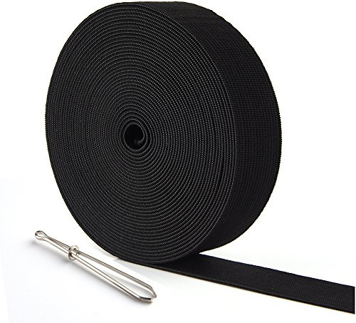 KUUQA 6 meter/6,56 meter långa platta elastiska band elastisk sladd spole sömnadsband gör-det-själv sömnadstillbehör, 25 mm bred (svart)