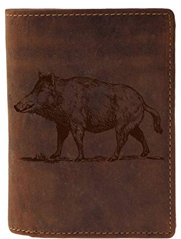 Greenburry Vintage Geldbeutel Leder-Portmonee mit Keiler Motiv - 12x10x3 cm