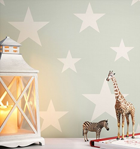 NEWROOM carta da parati per bambini verdi stelline bambini tessuto non tessuto bianchi