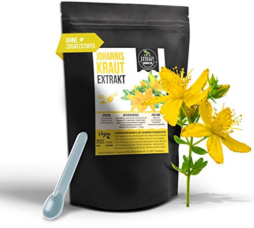 Johanniskraut EXTRAKT | 100g PULVER | ohne Zusatzstoffe | Hypericum perforatum extract powder | hochdosiert naturrein vegan & in Deutschland abgefüllt (Pulver 100g)