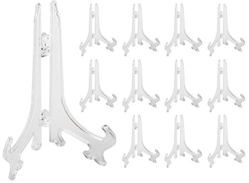 Super Z Outlet Plastic Easels 12 Pack Clear Easel Stands Easel Display Stand for Photo, Place Card, Collectibles, Light Items - Perfect for Wedding Cards, Party, Home, Party Decorations (5 Inches)