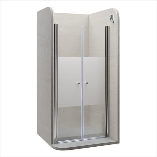 MOMENTS OF GLASS Mampara de Ducha Lima 84-88 x 185 cm con Puerta Doble Abatible, Vidrio Templado de Seguridad Parcialmente Satinado ESG 6MM, Perfiles Cromo #DTMF