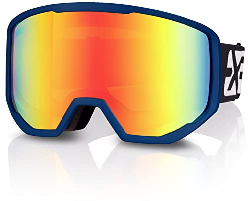 EXP VISION Ski Goggles Snowboard for Men Women, OTG Anti Fog UV Protection Snow Goggles (Blue Frame Red)