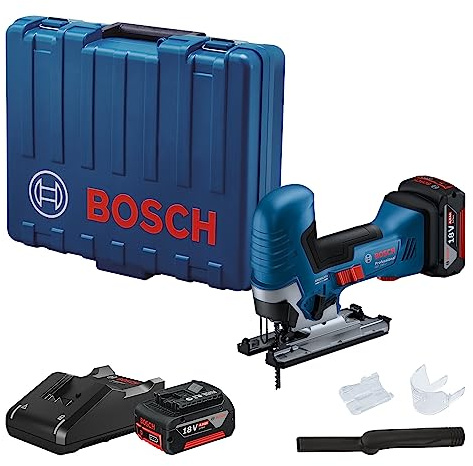 Bosch Professional GST 185 LI Akku-Stichsäge (18 Volt, 2 x 4,0 Ah Akku, Ladegerät, 0-3.500 Hub/min, Schnitttiefe in Holz: 125 mm, Kunststoffkoffer)