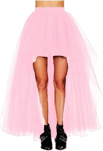 MisShow Women's Pink High Low Tulle Skirt for Halloween, Prom, Party & More