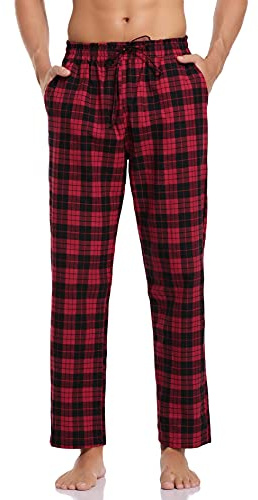 Litherday Pantalón de Pijama Hombre Algodón Largo Liso y de Cuadros Casa | Algodón Suave, Cintura Con Cordón Ajustable Y Bolsillos, Diseño Liso O De Cuadros Según El Modelo Para Dormir Y Casa