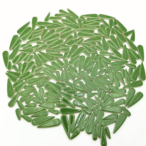 Azulejos de mosaico de cerámica en forma de gota de agua para manualidades, marcos de fotos, tazas, macetas, acuarios, jarrones, fabricación de piedras de paso (verde)