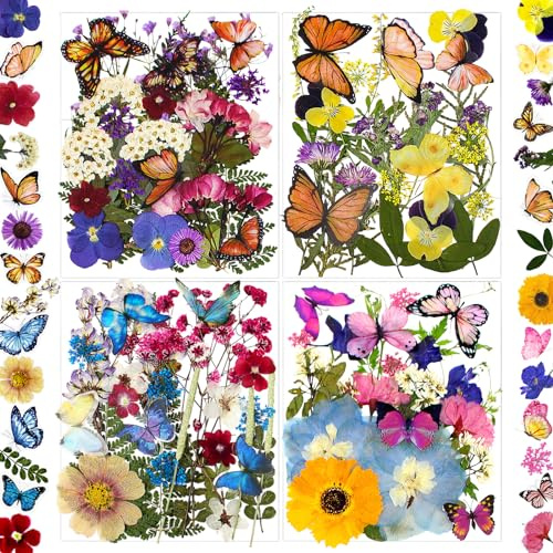 LUCISKY 99Pcs Pressed Dried Flowers and Butterfly for Resin Molds, Assorted Real Natural Flowers Leaves Stickers for DIY Art Nail Crafts, Jewelry, Candle, Soap Crafts Making