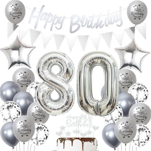 Palloncini 80 Anni Compleanno Argento - Decorazione per Festa Donna Uomo