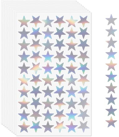 YIKIADA 600 stycken självhäftande silverstjärnklistermärken i vinyl, glitter, 1,8 mm, små holografiska etiketter, klistermärken för priser, scrapbooking, hantverk