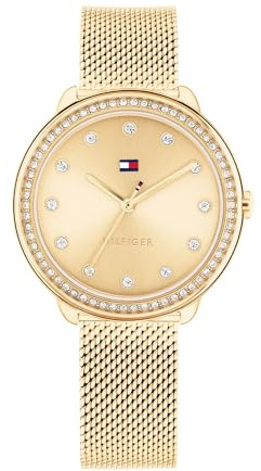 Tommy Hilfiger Uhr mit DREI-Zeiger-Quarzwerkfür Damen mit Goldfarben Edelstahl-Mesh-Gliederarmband - 1782699