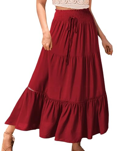 Genfien Faldas Largo para Mujer 2 en 1 Cintura Elástica Alta Falda Larga Bohemia para Mujer Maxi Falda Largos Línea A de Verano para Vacaciones Playa Casual Talla única