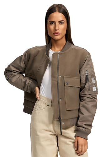 Navahoo Damen Bomberjacke leichte Übergangsjacke mit Ärmelraffung Willstehaben 14 Stone Brown Gr. XL