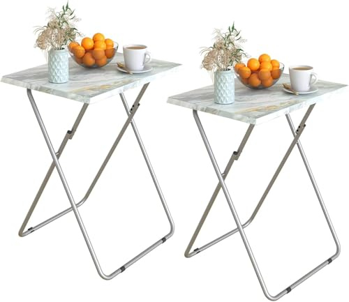 Small Folding Table, Folding Coffee Tables, Side Table 2 Set, TV TrayTable, Balcony Foldable Tables, Outdoor CampingTable, SofaTable, EndTable, LaptopTable for Small Space Living Room (Gray Marble)