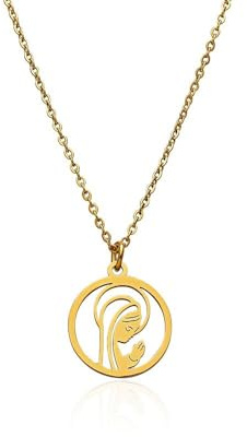 AVANCY Collar Virgen Niña Comunión. Acero 316 L. Chapado Oro 18 kilates. Cadena largo ajustable 40 hasta 45 cm. Cadena y Medalla Virgen María.