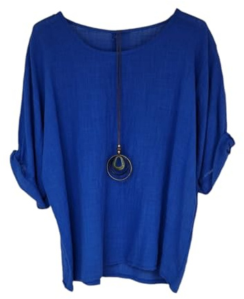 Kiran Fashion New Ladies 100% Cotton Tops Lagenlook One Size Plain for Summers Beach Casual (UK, Alpha, One Size, Regular, Regular, Royal Blue)