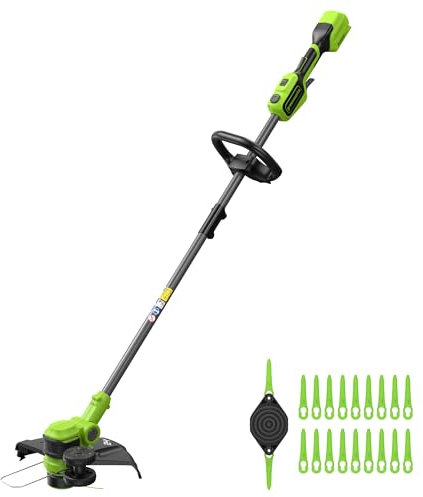Greenworks 24V Tagliabordi a batteria, larghezza di taglio 33 cm, testa del motore rotante e inclinabile di 90°, con bobina di cavo e 20 lame in plastica, senza batteria né caricabatterie