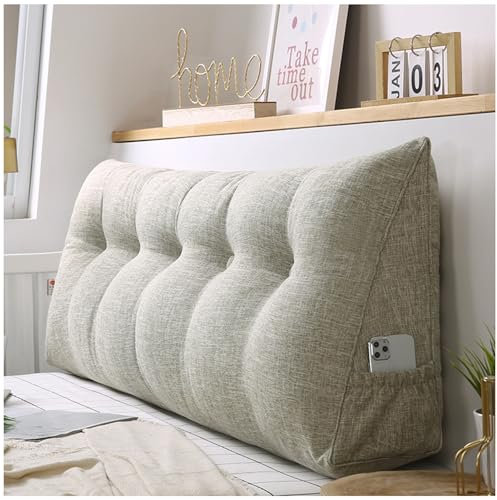 Grande cuscino triangolare a cuneo con tasca laterale Cuscino per testiera per supporto schiena 80 cm posizionamento stabile ideale per leggere riposare e dormire