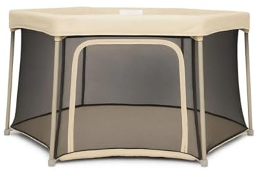 Foldable Playpen by Baby Elegance | Pop Up Play Pen for Babies and Toddlers with Padded Mat | Indoor & Outdoor Compatible | Small, Portable Playpen for Travel (Stone Beige)