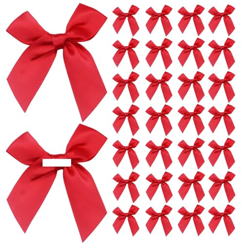 Red Mini Self Adhesive Bows, Ribbon Bowknot for DIY Craft, 30 Pcs | Elegant Satin Material, Pre-Tied Mini Bow, Self-Adhesive Gel Pad, Suitable for Gift Wrapping, Wedding and Birthday Crafts