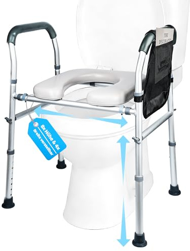 Elevador WC Adulto con Reposabrazos Alzador WC asiento elevador inodoro wc adaptador para mayores 8 Niveles Altura + 4 Niveles Anchura Regulable Carga 180 kg