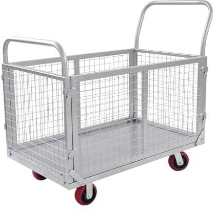 Carro de empuje multifuncional, carro de mano de rejilla, carro de transporte plegable con plataforma de 150 kg, capacidad de carga de 4 ruedas, centro logístico, almacén, centro de distribución 100 x