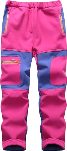 Mnking Pantalones Trekking Niño Niñas Impermeables Invierno Calentar Pantalon Montaña Senderismo Esqui Nieve Softshell al Aire Libre KZ6056-Pink-140-152
