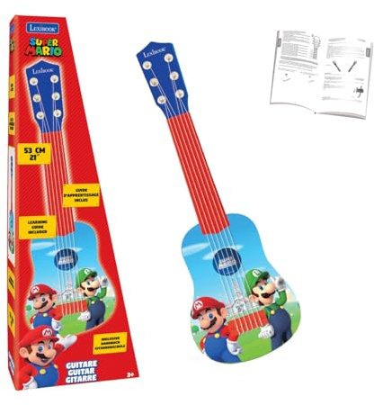 Lexibook Nintendo Mario Luigi Ma première Guitare, 6 Cordes en Nylon, 53 cm, Guide Inclus, Bleu/Rouge, K200NILXB