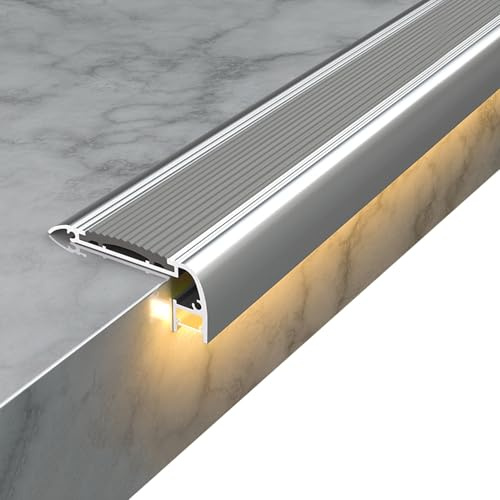Profilo per Gradini, Profilo per Bordi Scale con Fessura per Luce LED, Strisce Antiscivolo per Gradini in Alluminio per Cinema, Hotel, Casa, Scuola(Gray,120cm/47in)
