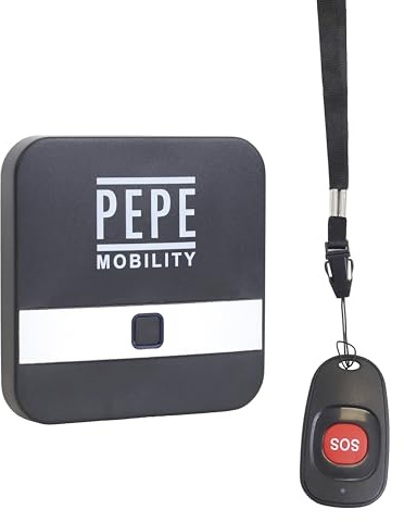 PEPE Mobility Salvavita per Anziani con Pulsante SOS, Campanello Wireless con Ricevitore a Spina, 52 Suonerie e 4 Livelli di Volume fino a 95 dB, Allarme Anziani da Collo con Batteria Inclusa