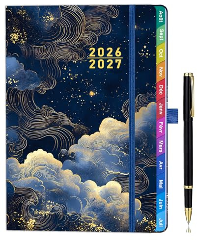 Agenda Scolaire Hebdomadaire 2026–2027 A5 – Semainier Vertical, Version Française, Août 2026 à Juillet 2027, Onglets Colorés
