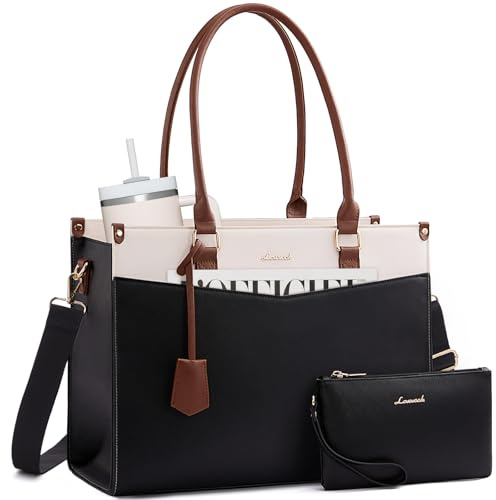 LOVEVOOK Bolsa para portátil de 15,6 pulgadas, elegante bolso de hombro y bandolera, bolso grande como bolsa de trabajo, bolso de profesor y maletín para oficina