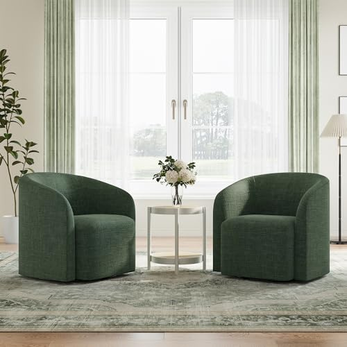 COLAMY Swivel Accent Chair Set of 2, Barrel Chair with Armrest, Comfy Round 360°Mondern Armchair, for Living Room/Bedroom/Waiting Room, No Assembly, Green