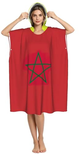 Yyoretp Poncho de surf imprimé drapeau du Maroc Serviette à langer Peignoir à capuche en tissu éponge à séchage rapide