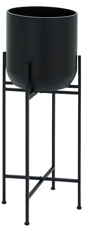 Deco 79 Metal Indoor Outdoor Planter Tall Large Planter Pot with Removable Stand, Planter 12 x 12 x 36, Black