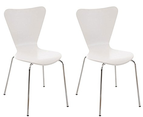 CLP Set 2X Sillas de Visita Calisto I Juego de 2X Silla de Comedor con Asiento de Madera I 2X Silla de Cocina con Base de Metal, Color:Blanco