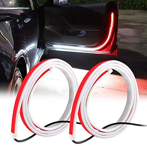 Teguangmei Barra de Luz LED para Puerta de Automóvil,47'' 144LED Luz de Puerta Interior Flexible de Dos Colores Rojo/Blanco - Utilizada para Iluminación,Decoración y Advertencia Anticolisión- 2 piezas
