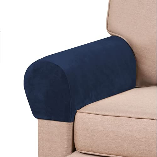 GAMUKAI Stretch Armrest Covers Velvet Arm Covers for Chairs Couch Sofa Armchair Slipcovers for Recliner Sofa 2pcs (Navy)