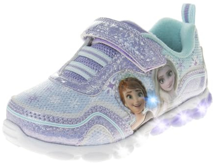 Disney Frozen Shoes for Girls Light up Sneakers - Princess Anna Elsa Lightweight Tennis Breathable Athletic LED Running Shoes - Purple (Size 9 Toddler)