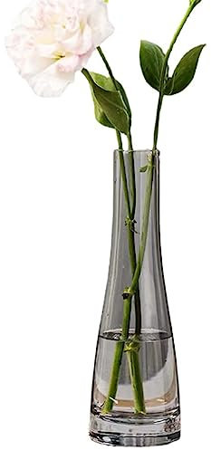 Vaso per fiori in vetro soffiato fatto a mano, trasparente, piccolo, decorativo, a stelo singolo, per centrotavola, matrimoni, feste, casa, decorazione da tavolo (grigio)