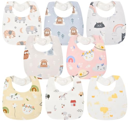 Vicloon Baby Bandana Dribble Bibs, 8 Pcs Baby Teething Infant Bibs, with Snaps, Soft and Absorbent, Babe Drool Bib, Newborn Bib for Infant for Unisex Newborn Toddlers Aged 0-36 Months